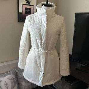 White House Black Market white lace zip up jacket XS